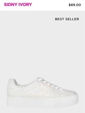Betsey Johnson Sidny Ivory Embellished Lace-Up Sneakers